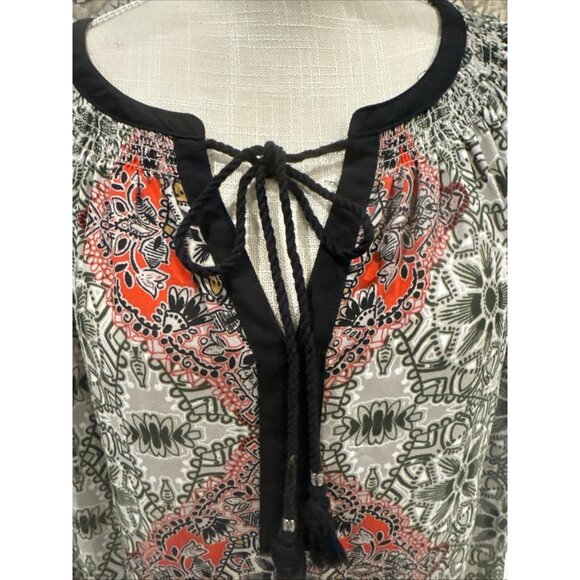 Dr2 Bohemian Paisley Tunic Top With Tassel Tie Neckline & Elastic Cuffs size xl - Picture 4 of 12